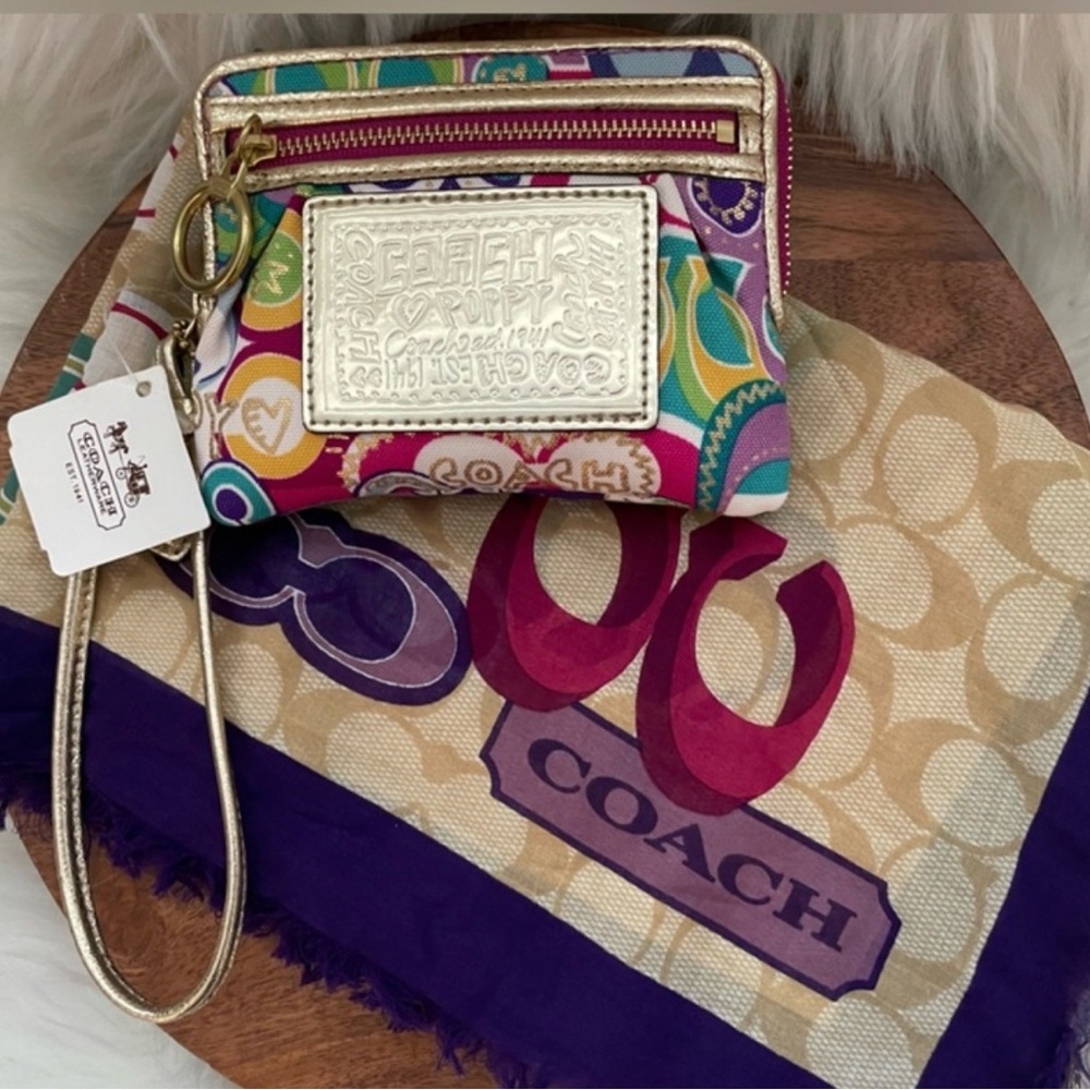 NWT Coach Poppy Wallet Wristlet & Scarf - 2 Pieces